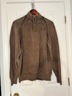 Blue Mens Brown Quarter Zip Cotton Sweater Size XXL Mock Neck Knit Pullover